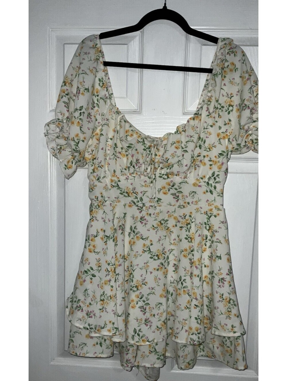Inspired Hearts Cottagecore Floral Milkmaid Dress Puff Sleeve Tiered LARGE